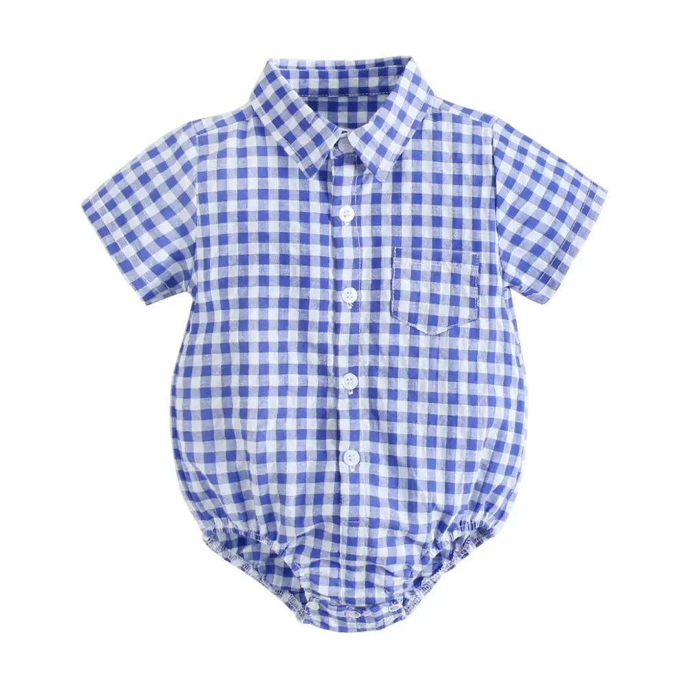 Summer Baby Shirt-Onesie for Boys with Checkered Pattern – 0 to 3 Years