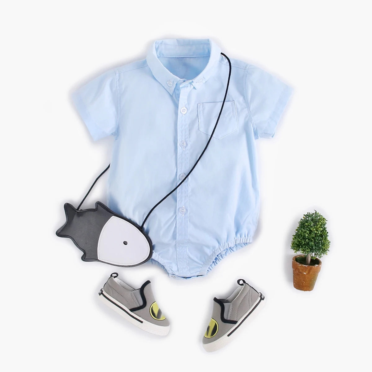 Summer Baby Shirt-Onesie for Boys with Checkered Pattern – 0 to 3 Years