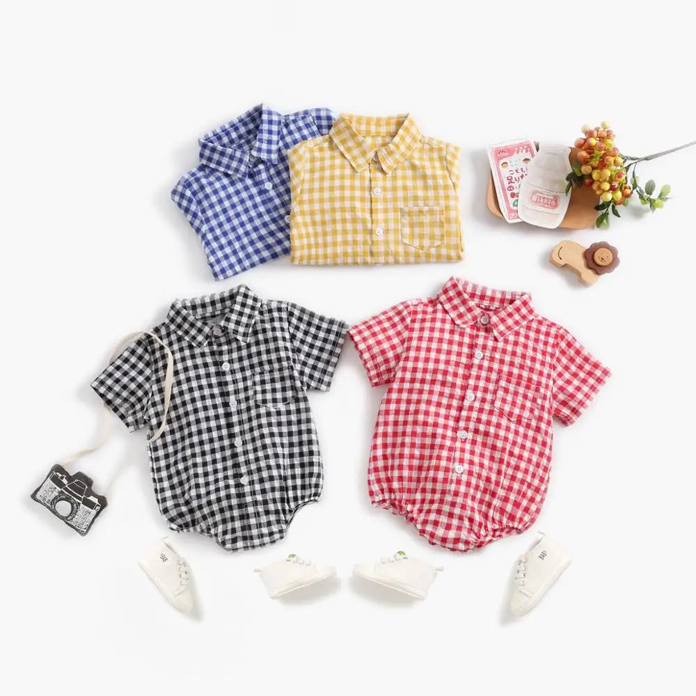 Summer Baby Shirt-Onesie for Boys with Checkered Pattern – 0 to 3 Years