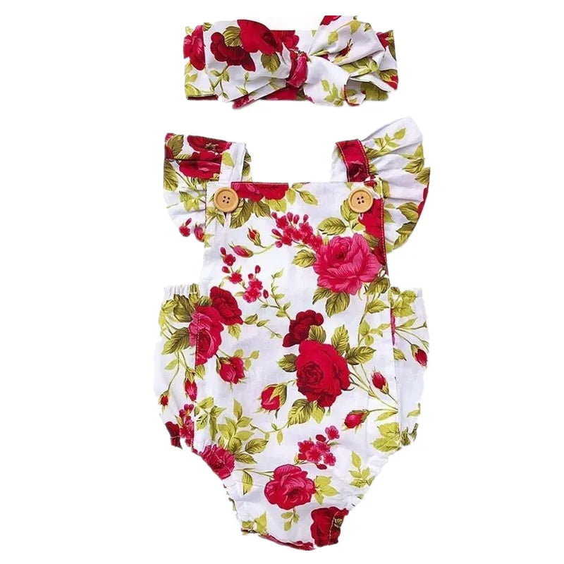 Girls' Summer Set with Floral Bodysuit & Ribbon – 2 Pieces (0 to 24 months)
