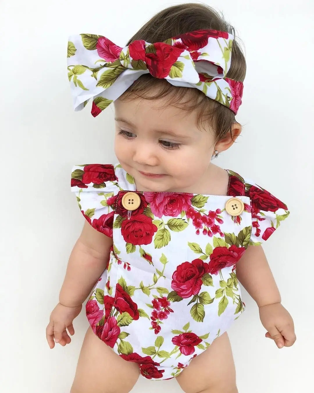 Girls' Summer Set with Floral Bodysuit & Ribbon – 2 Pieces (0 to 24 months)