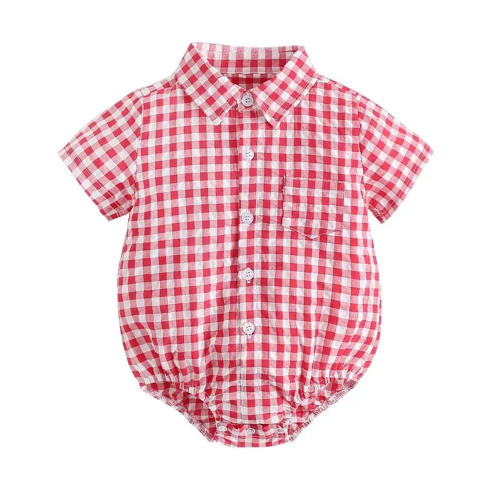 Summer Baby Shirt-Onesie for Boys with Checkered Pattern – 0 to 3 Years
