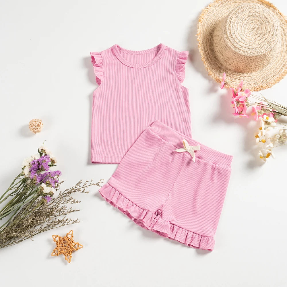 2-Piece Summer Clothing Set – Solid Short Sleeve T-Shirt and Shorts (9 Months to 5 Years)