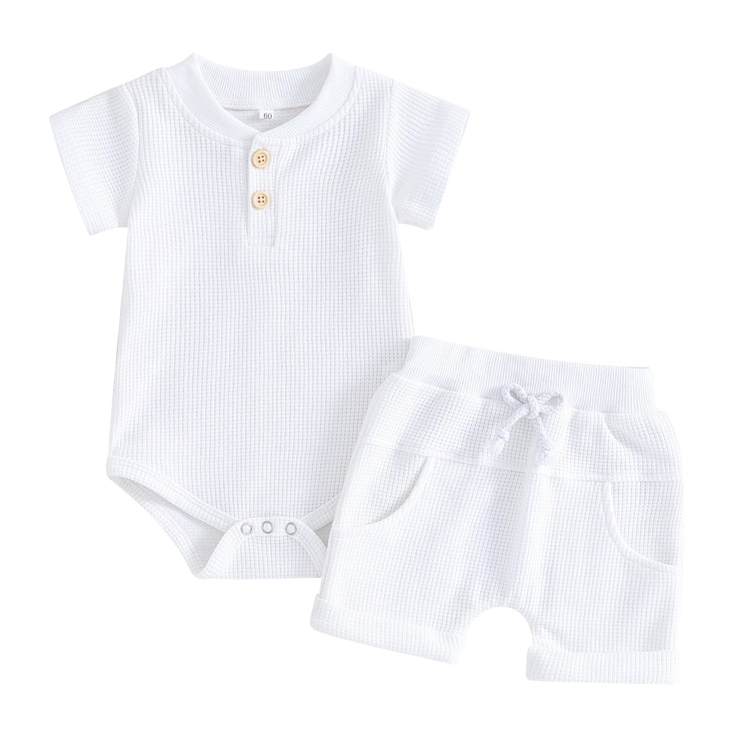 Summer Baby Set for Boys with Button-Up Top & Shorts Made of Waffle Fabric – 2 Pieces (0 to 12 months)