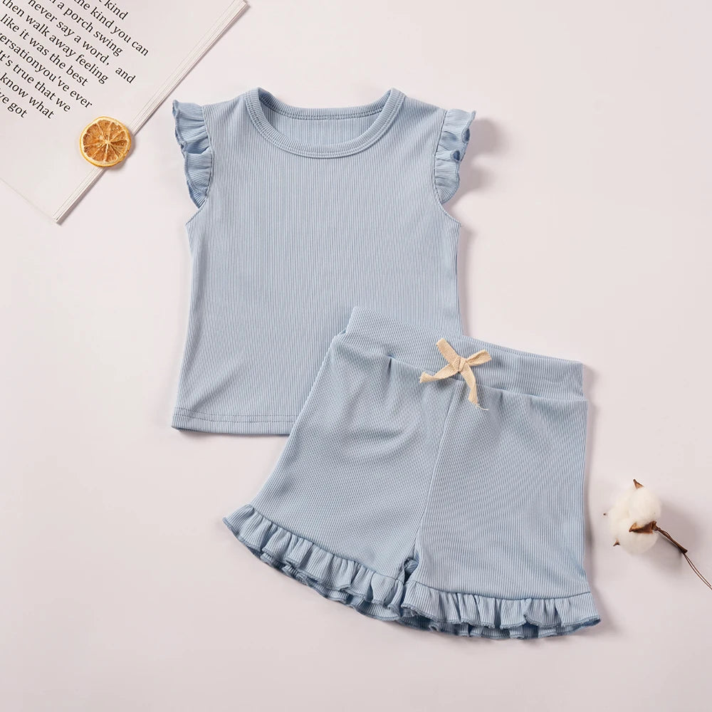 2-Piece Summer Clothing Set – Solid Short Sleeve T-Shirt and Shorts (9 Months to 5 Years)