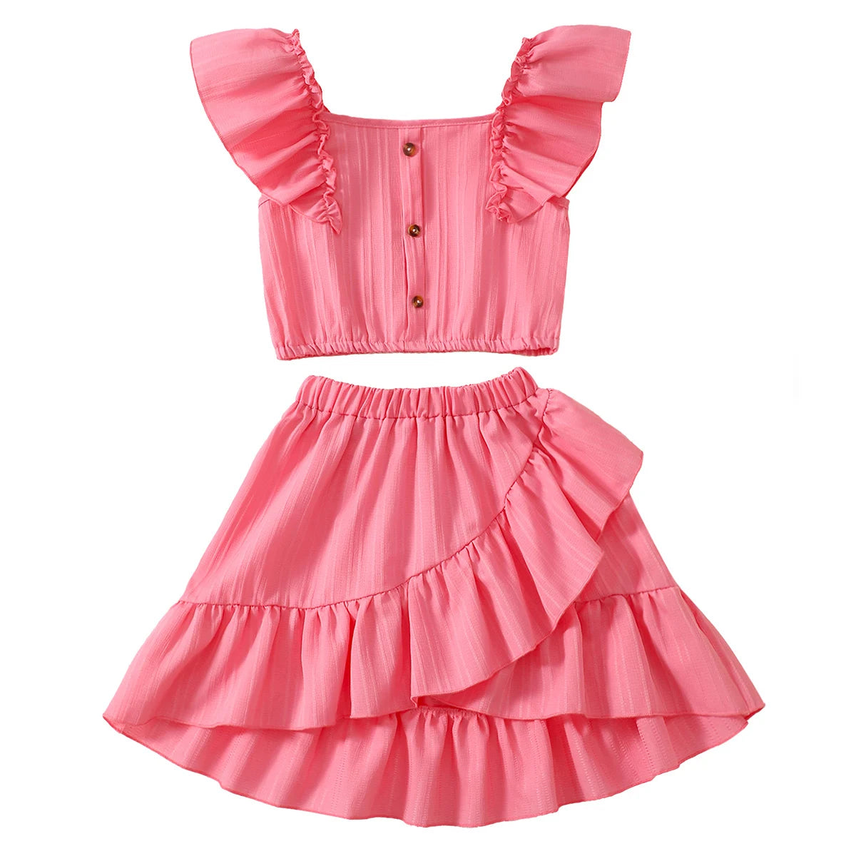 Summer Princess Set for Girls – Ruffle Blouse & Solid Short Skirt (8-12 Years)