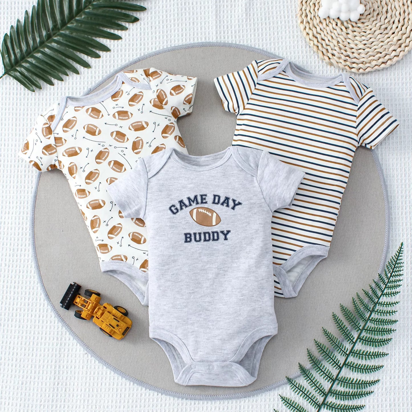 Boys' Onesie Set – Dinosaur and Stripes (3 pieces, 0–9 months)