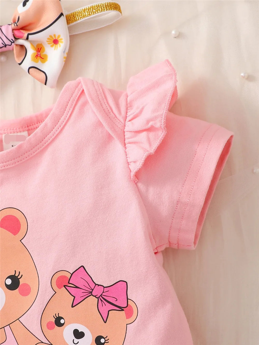 Cute Summer Set for Little Girls – Bodysuit, Shorts & Headband (3 Pieces) (3 Months – 2 Years)