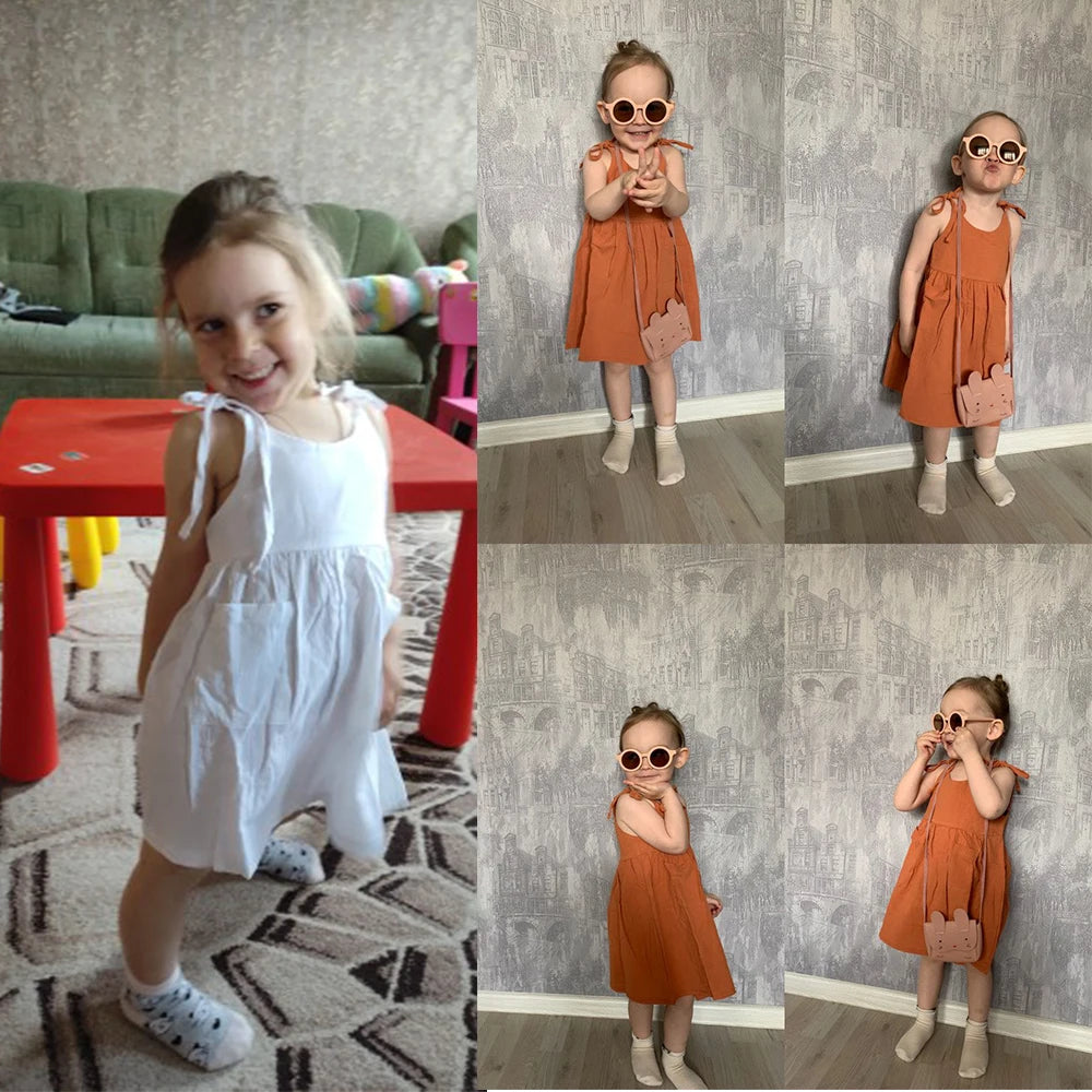 Girls' Dress – Summer Sleeveless with Round Neckline & Elastic Waist (9 months to 6 years)