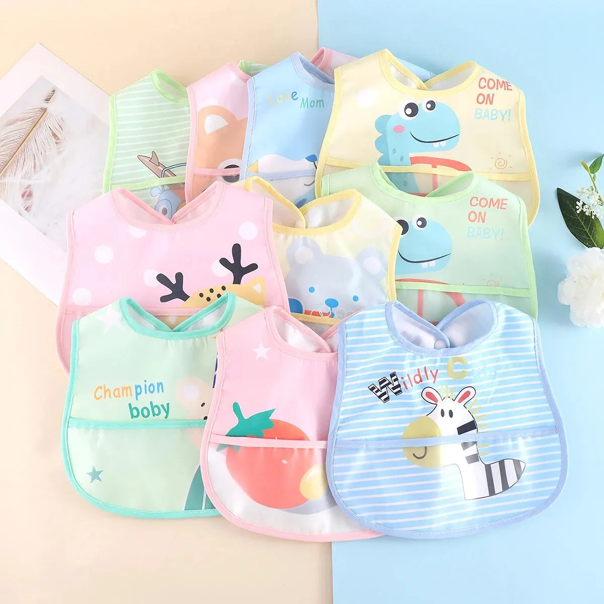Waterproof Cartoon Bibs Set (5 Pieces)