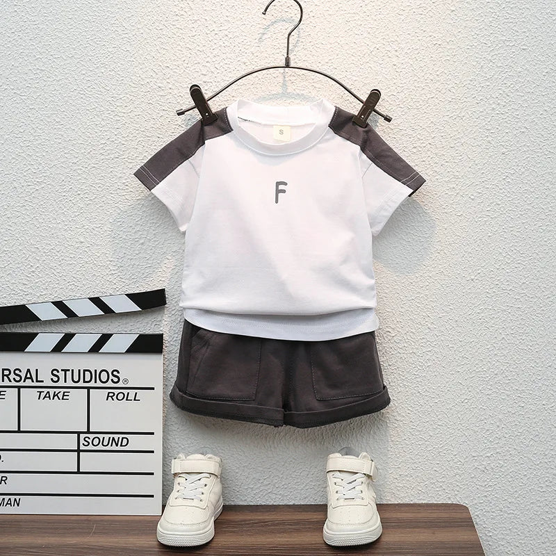 Summer Clothes Set for Boys – Letter T-Shirt & Tooling Shorts 2-Piece (12 Months to 5 Years)
