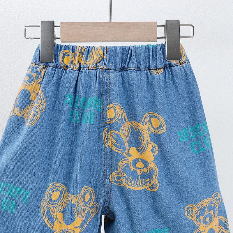 Summer Set for Boys – Teddy Bear T-Shirt & Denim Shorts (2–6 Years)