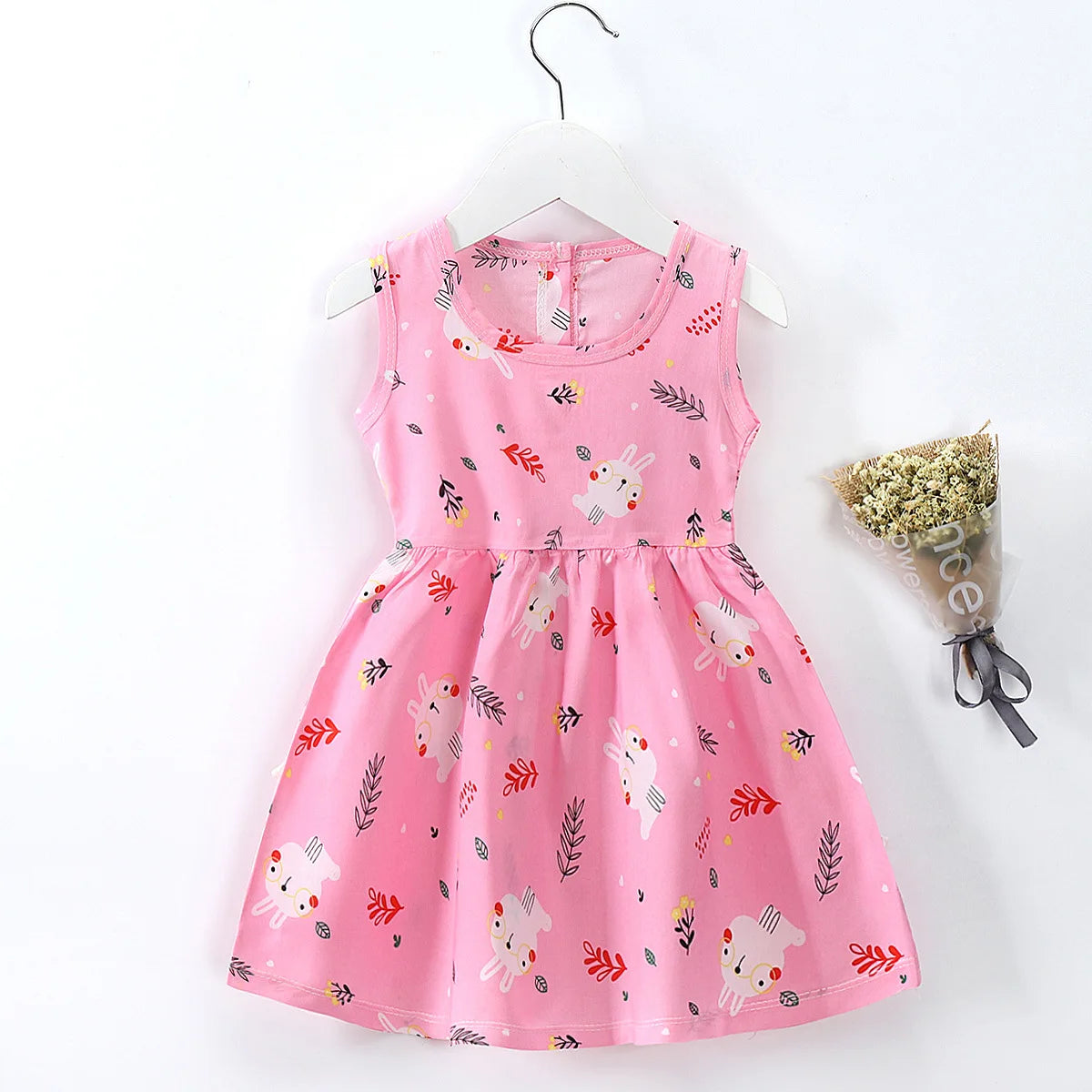Girl's Summer Dress with Floral Pattern – Sleeveless with Round Neckline (Ages 1 to 7 years)