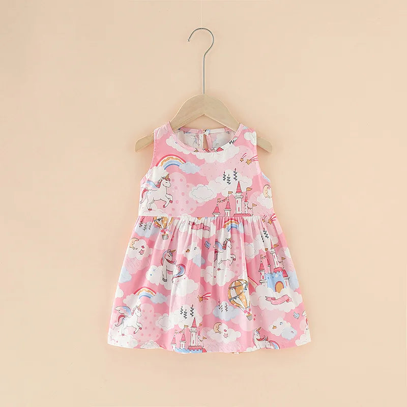 Girl's Summer Dress with Floral Pattern – Sleeveless with Round Neckline (Ages 1 to 7 years)