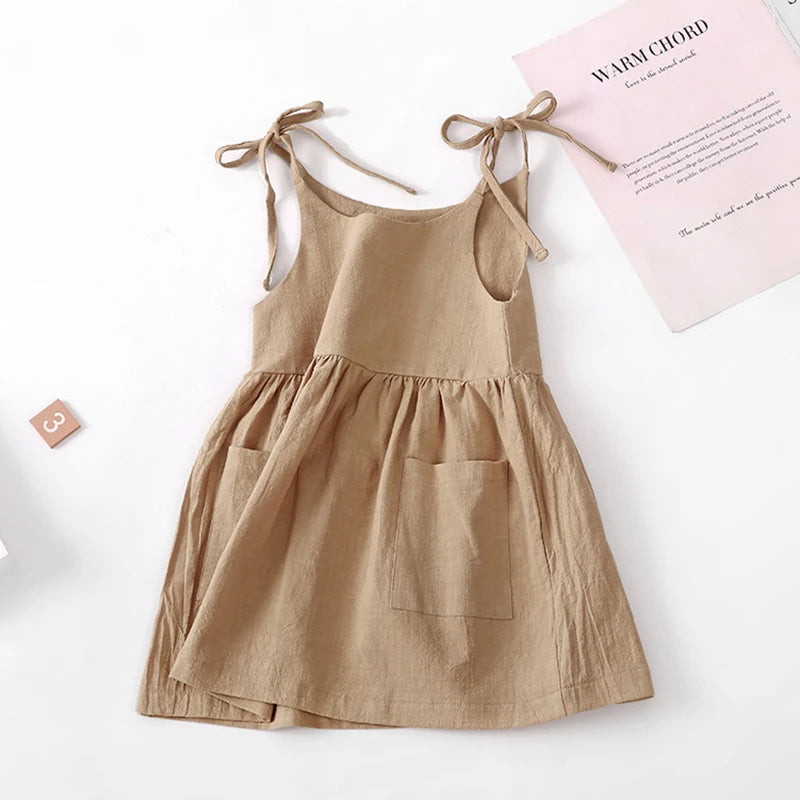 Girls' Dress – Summer Sleeveless with Round Neckline & Elastic Waist (9 months to 6 years)