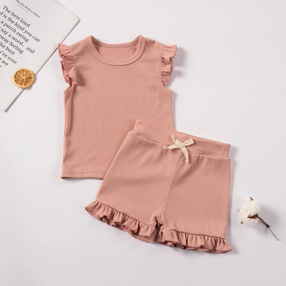 2-Piece Summer Clothing Set – Solid Short Sleeve T-Shirt and Shorts (9 Months to 5 Years)