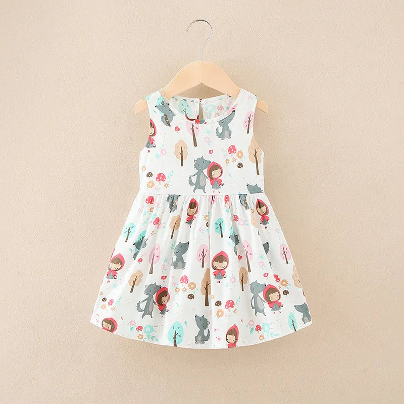 Girl's Summer Dress with Floral Pattern – Sleeveless with Round Neckline (Ages 1 to 7 years)