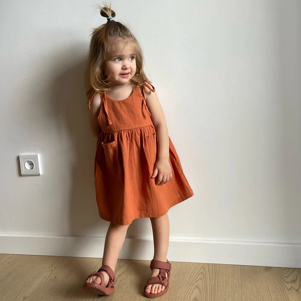 Girls' Dress – Summer Sleeveless with Round Neckline & Elastic Waist (9 months to 6 years)