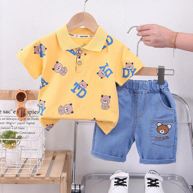 Βρεφικά Σετ αγοριών Cartoon Bear T-shirt + Σορτς