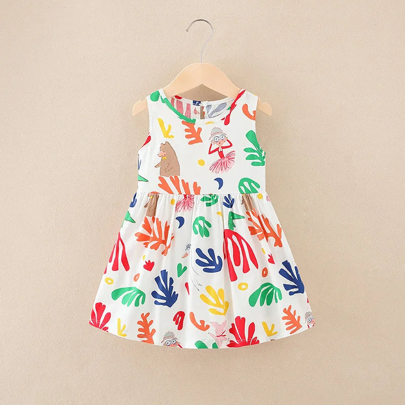 Girl's Summer Dress with Floral Pattern – Sleeveless with Round Neckline (Ages 1 to 7 years)