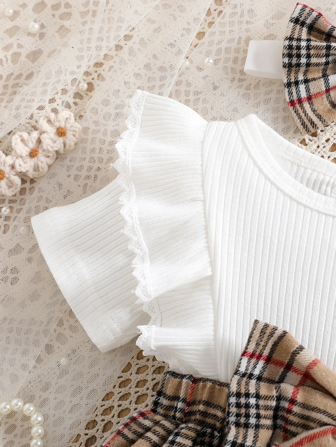 Summer Dress for Baby Girl – Plaid Design with Lace Ruffle Sleeves & Bow (6 Months – 3 Years)