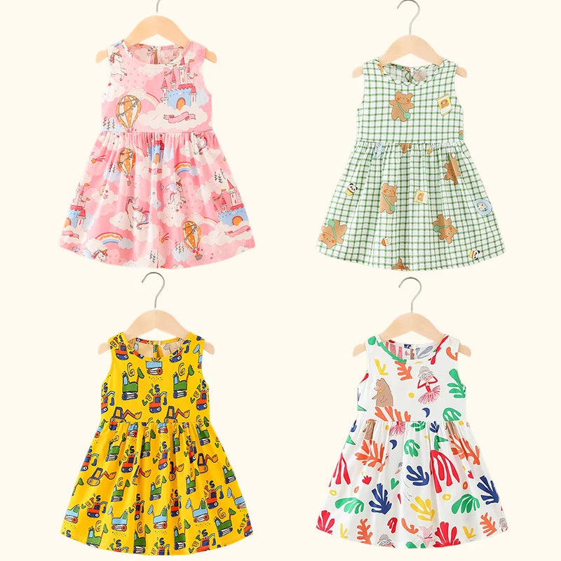 Girl's Summer Dress with Floral Pattern – Sleeveless with Round Neckline (Ages 1 to 7 years)