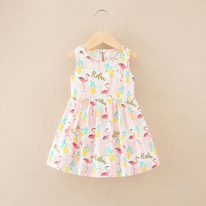 Girl's Summer Dress with Floral Pattern – Sleeveless with Round Neckline (Ages 1 to 7 years)