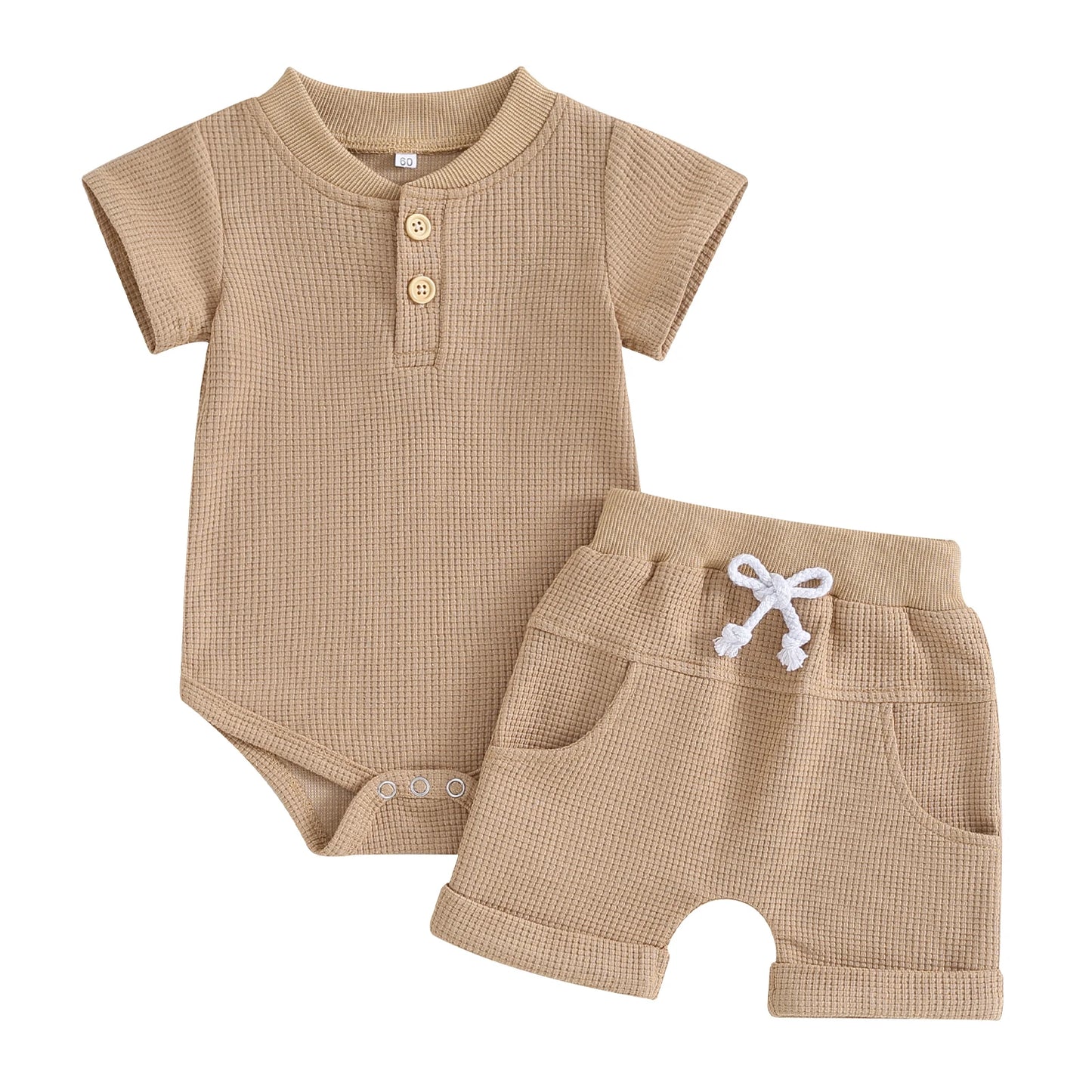 Summer Baby Set for Boys with Button-Up Top & Shorts Made of Waffle Fabric – 2 Pieces (0 to 12 months)