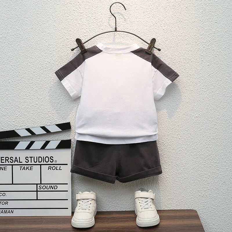 Summer Clothes Set for Boys – Letter T-Shirt & Tooling Shorts 2-Piece (12 Months to 5 Years)