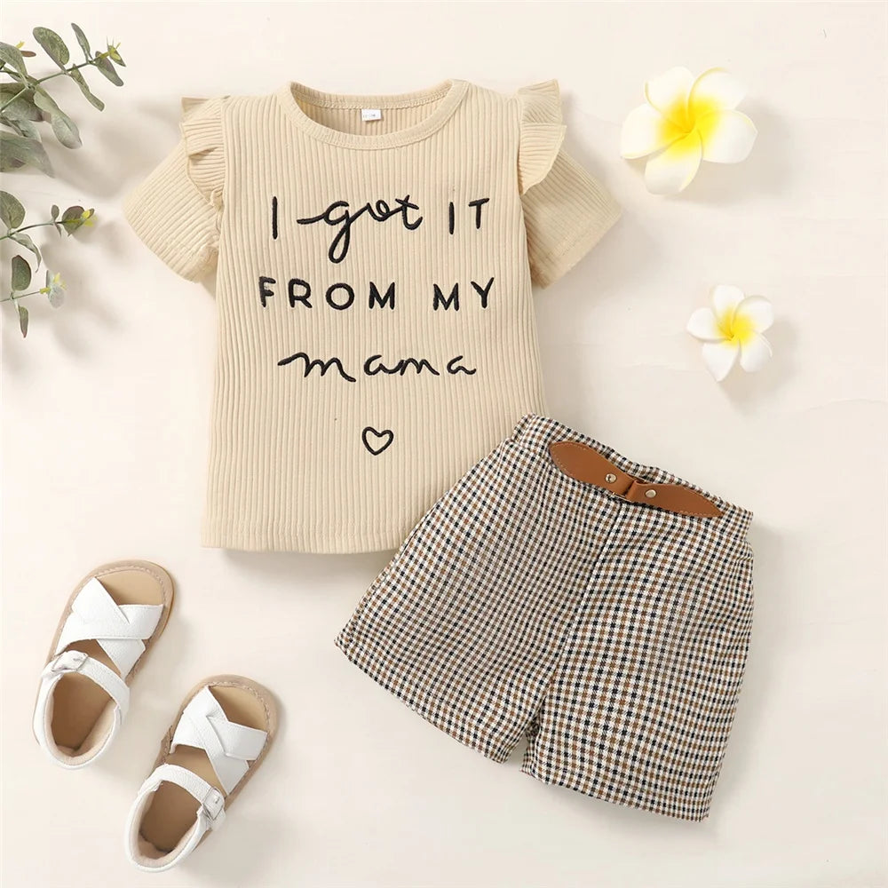 Girls' Summer Set – Printed T-Shirt and Checkered Shorts (9 Months–6 Years)