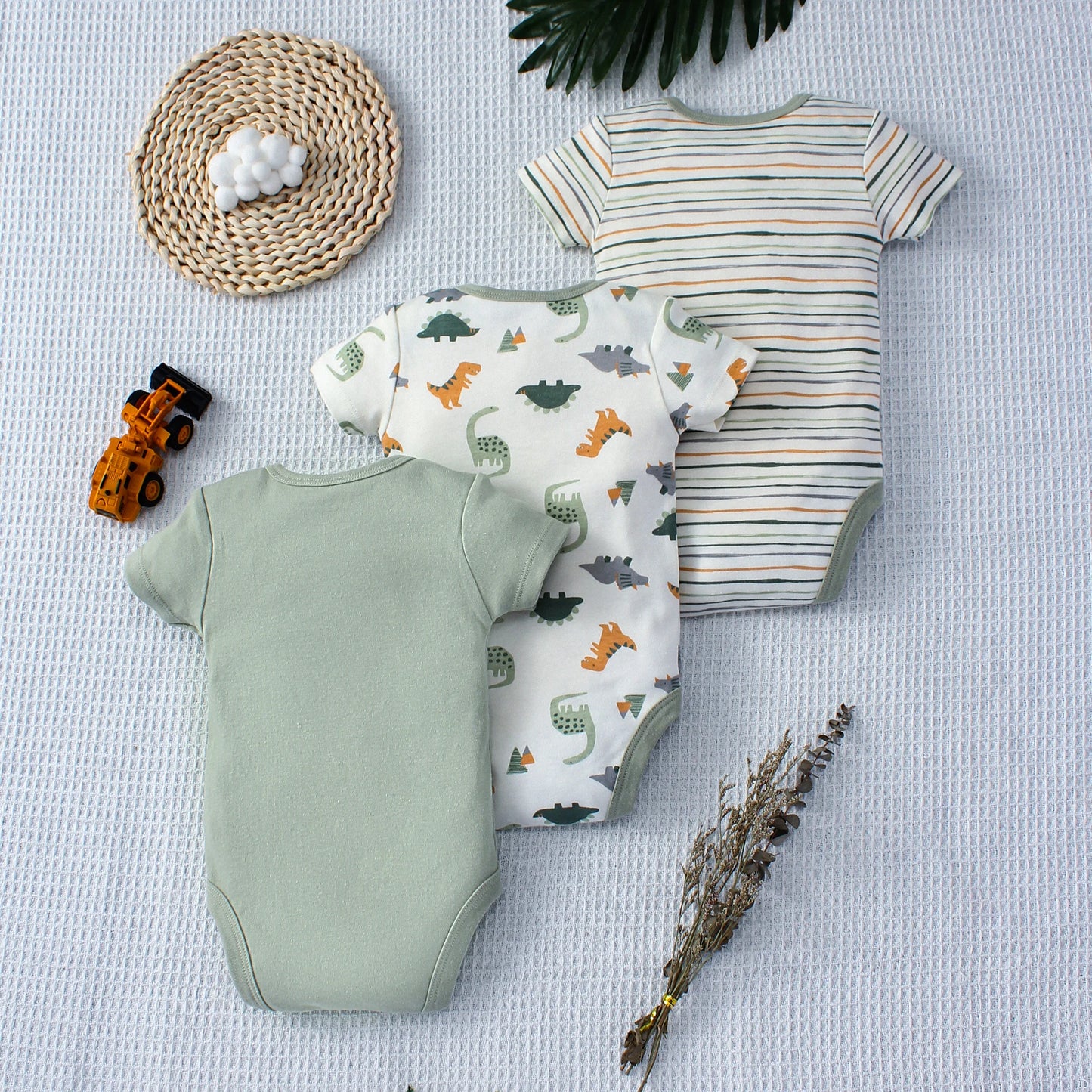 Boys' Onesie Set – Dinosaur and Stripes (3 pieces, 0–9 months)