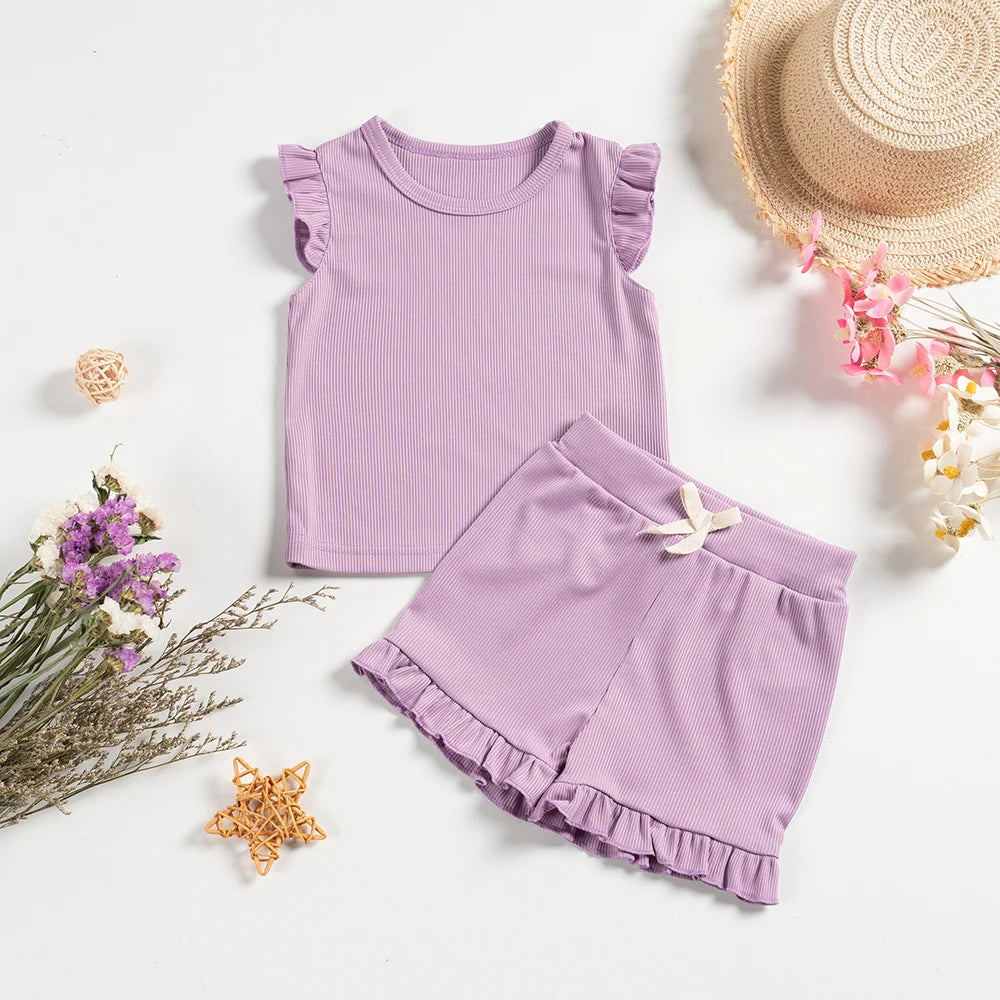 2-Piece Summer Clothing Set – Solid Short Sleeve T-Shirt and Shorts (9 Months to 5 Years)