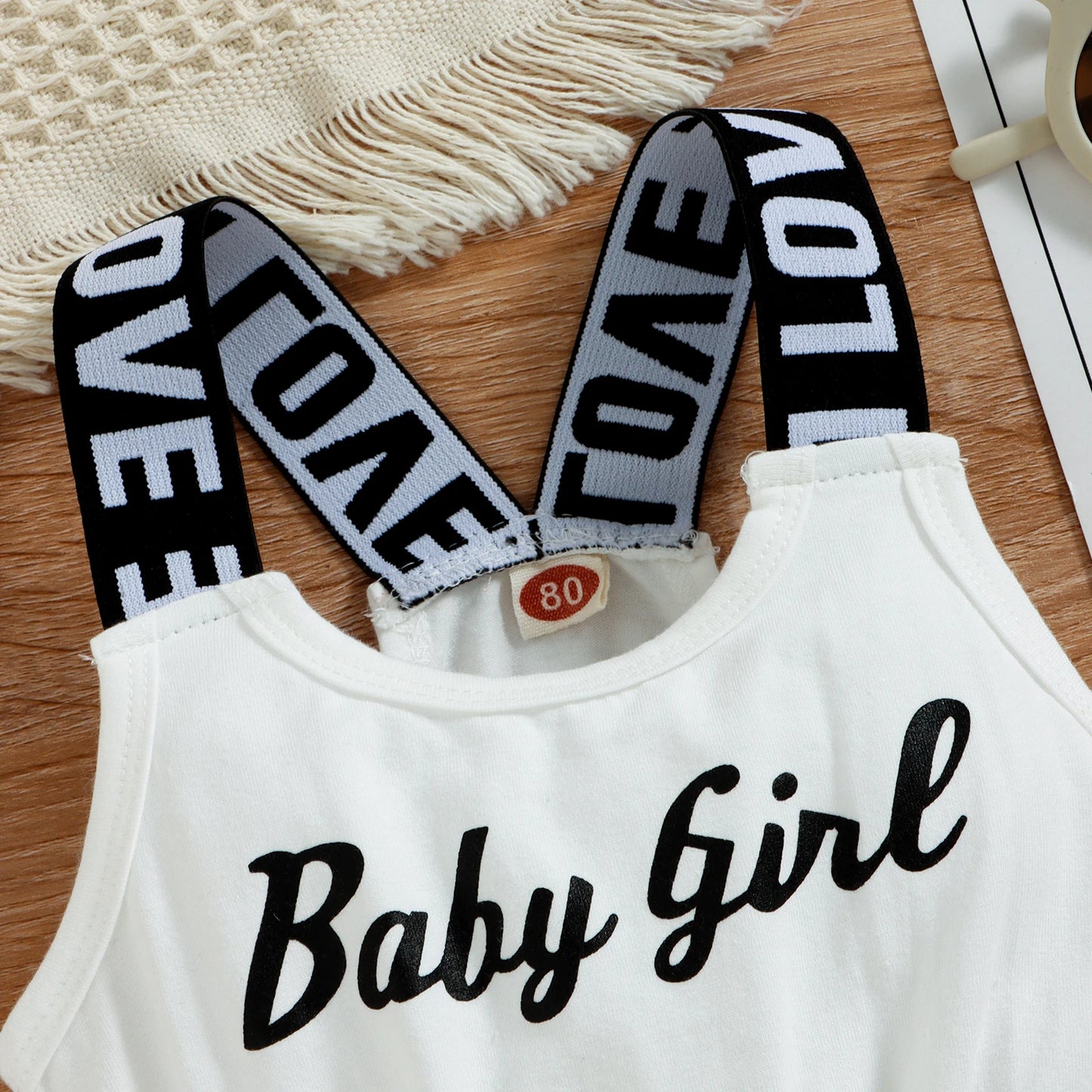 Summer Set for Girls – Sleeveless Round Neck Top & Letter Print + Shorts with Elastic Waist (12 Months to 3 Years)