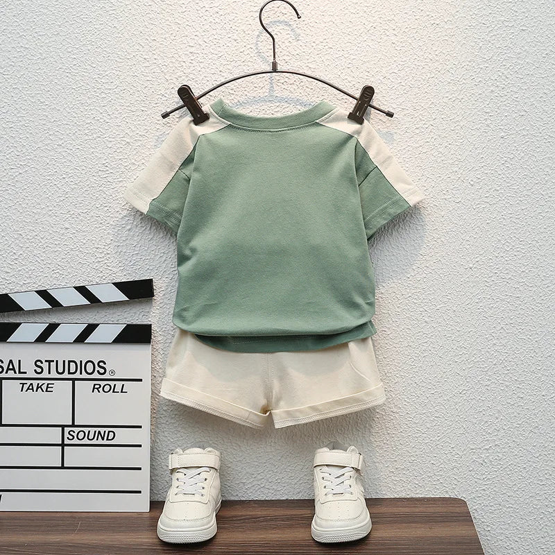 Summer Clothes Set for Boys – Letter T-Shirt & Tooling Shorts 2-Piece (12 Months to 5 Years)