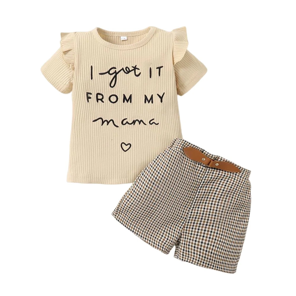 Girls' Summer Set – Printed T-Shirt and Checkered Shorts (9 Months–6 Years)