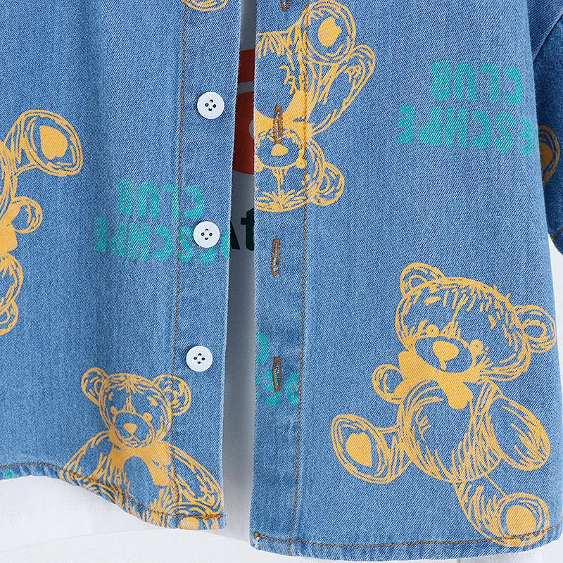 Summer Set for Boys – Teddy Bear T-Shirt & Denim Shorts (2–6 Years)