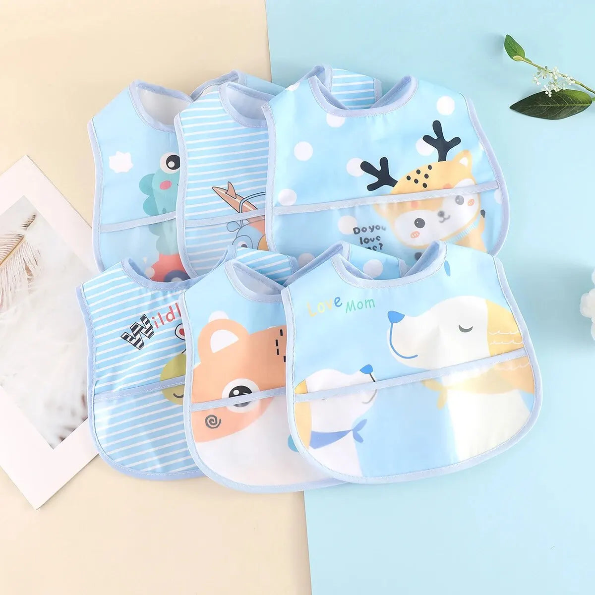 Waterproof Cartoon Bibs Set (5 Pieces)