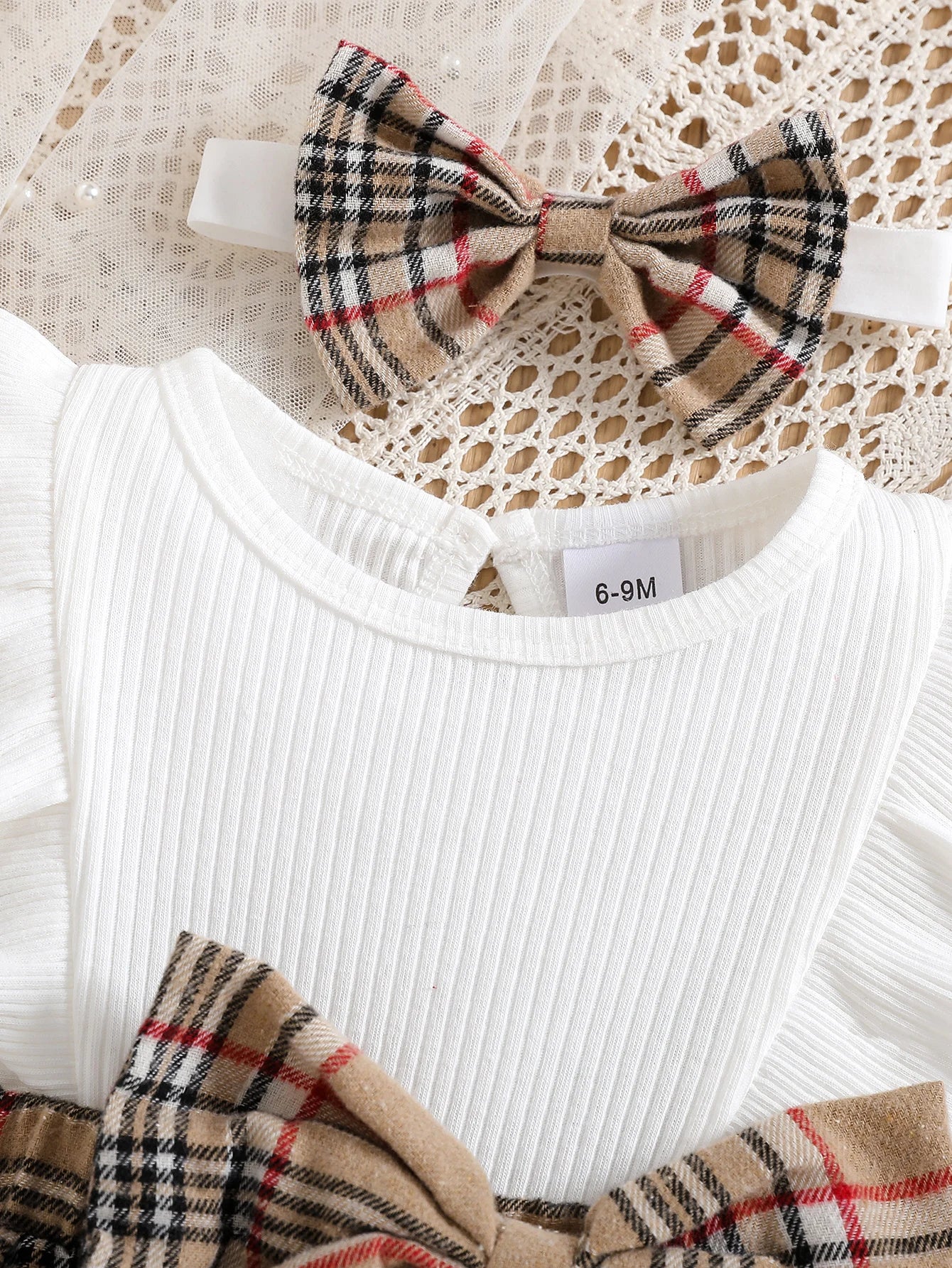 Summer Dress for Baby Girl – Plaid Design with Lace Ruffle Sleeves & Bow (6 Months – 3 Years)
