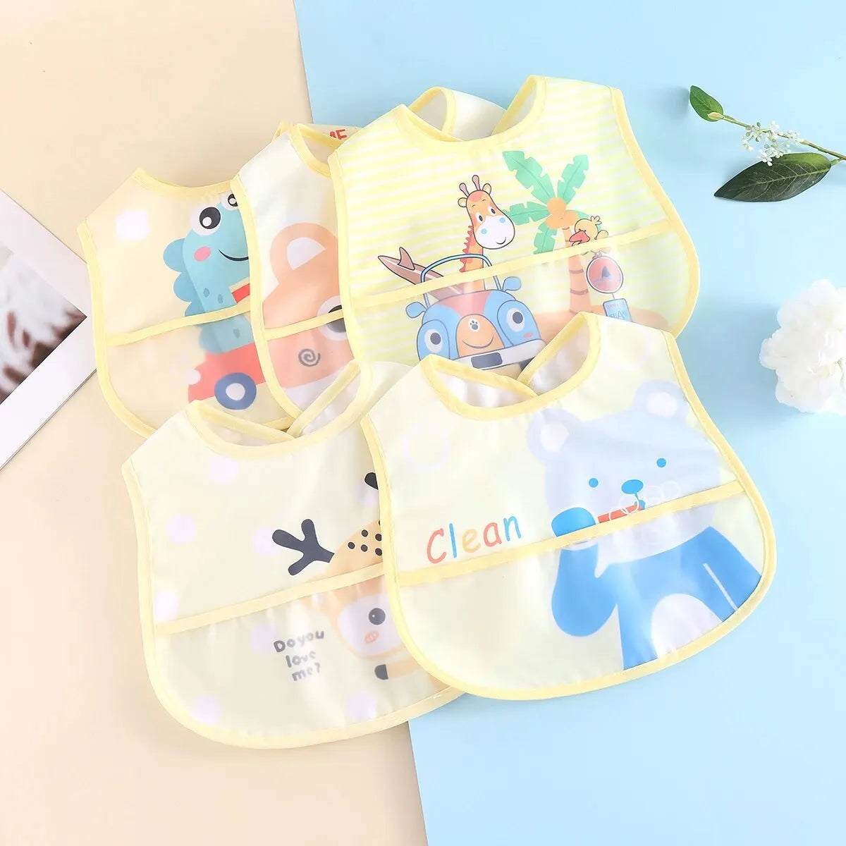 Waterproof Cartoon Bibs Set (5 Pieces)