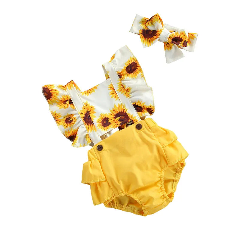 Sunflower Baby Romper Set – 0–24M | Bodysuit + Headband