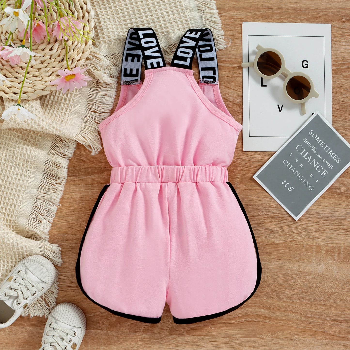 Summer Set for Girls – Sleeveless Round Neck Top & Letter Print + Shorts with Elastic Waist (12 Months to 3 Years)