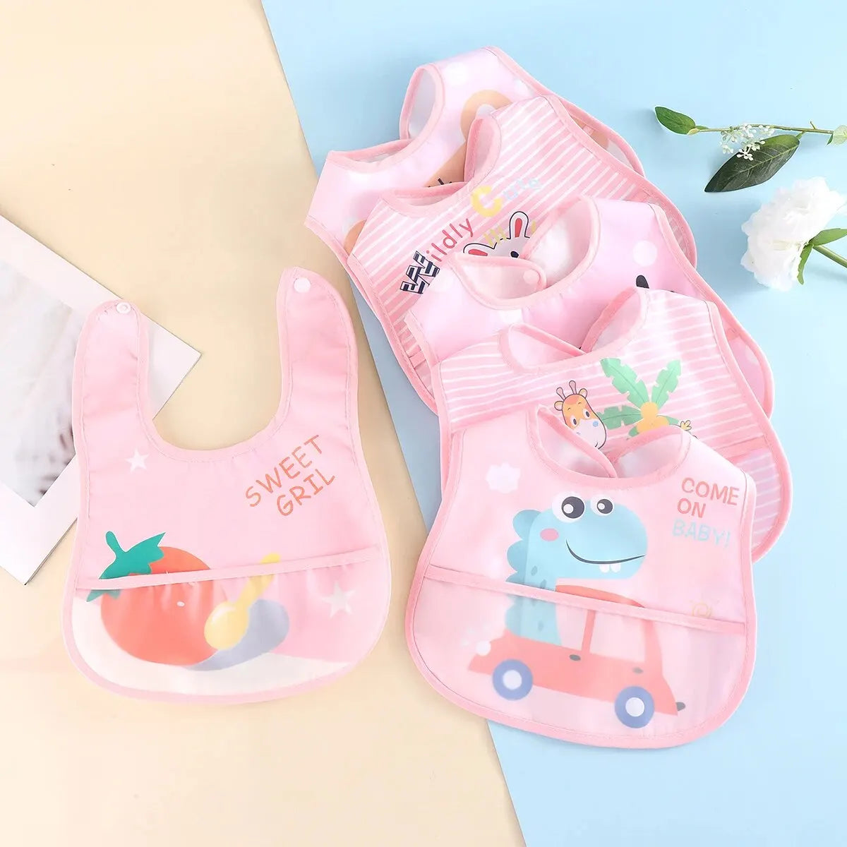 Waterproof Cartoon Bibs Set (5 Pieces)