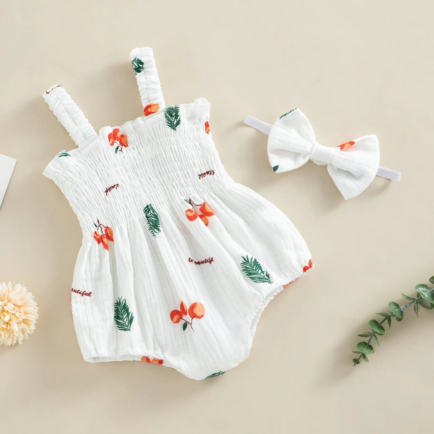 Summer Baby Bib with Fruity Designs & Ribbon – 2 Pieces (0 to 18 months)