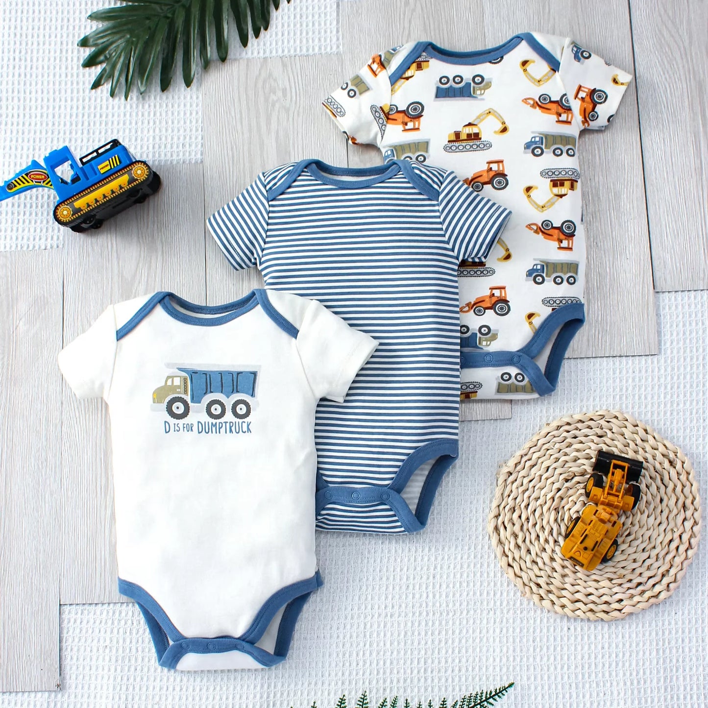 Boys' Onesie Set – Dinosaur and Stripes (3 pieces, 0–9 months)