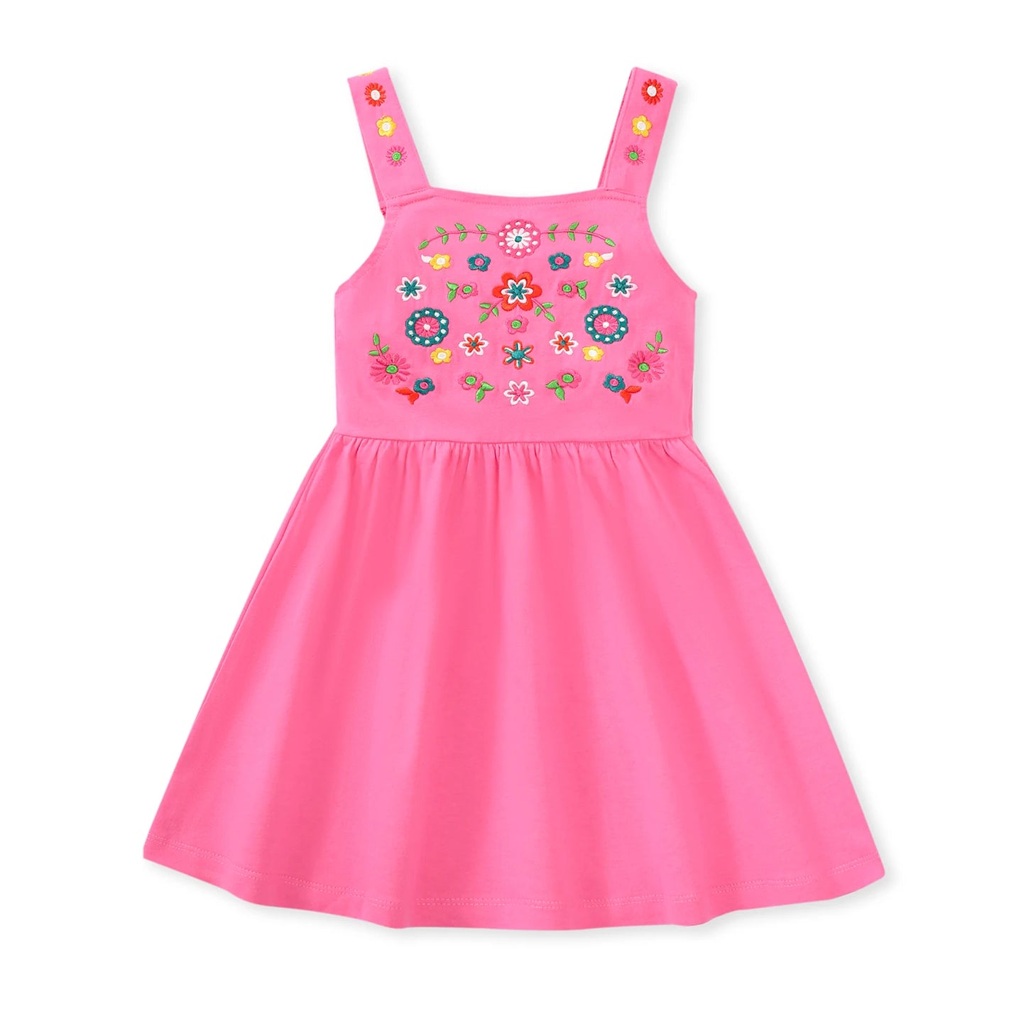 Summer Dress for Girls from 2 to 7 Years – Cotton with Embroidery, Sleeveless, Knee Length