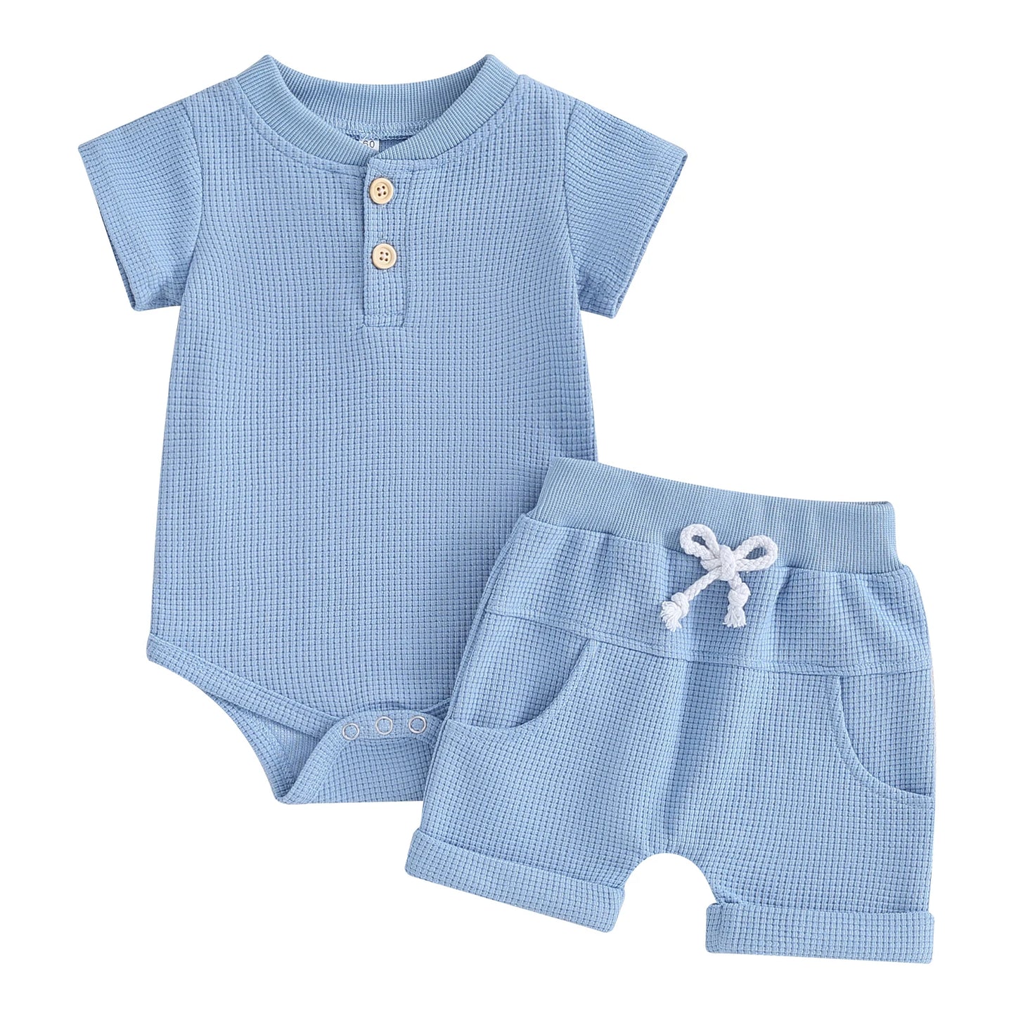 Summer Baby Set for Boys with Button-Up Top & Shorts Made of Waffle Fabric – 2 Pieces (0 to 12 months)