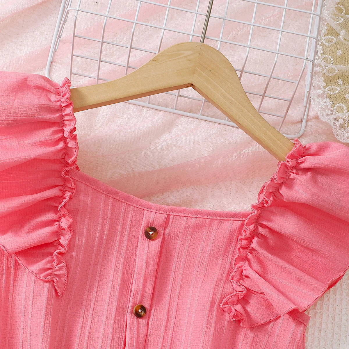 Summer Princess Set for Girls – Ruffle Blouse & Solid Short Skirt (8-12 Years)