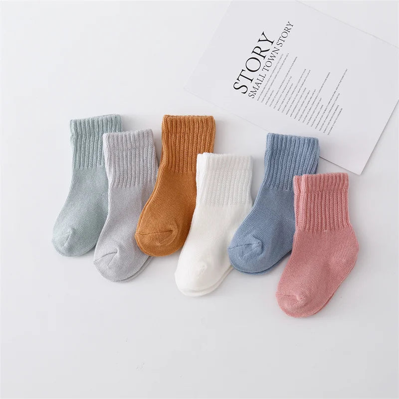 Soft Cotton Baby Socks – 6 Pairs for Boys & Girls (0–12 Months)