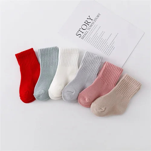 Soft Cotton Baby Socks – 6 Pairs for Boys & Girls (0–12 Months)