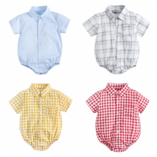 Summer Baby Shirt-Onesie for Boys with Checkered Pattern – 0 to 3 Years